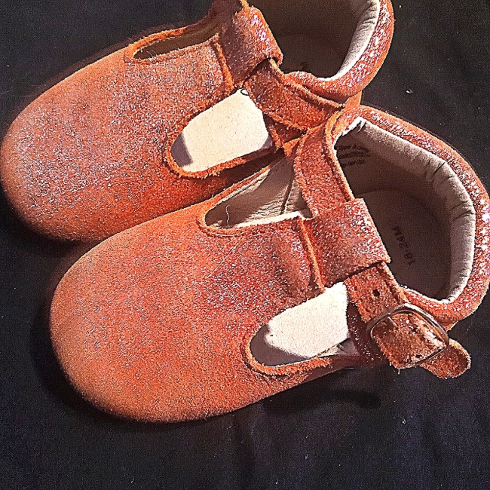 Monkey Feet Sparkly Orange T-straps
